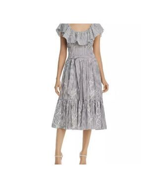 Tory Burch Runway Summer 2019 Stripe Eyelet Embroidered Maxi Dress Size 6 EUC